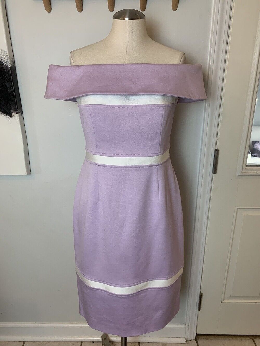 PAULE KA Lavender Off The Shoulder Dress Size 42 Formal Wedding Coquette Preppy